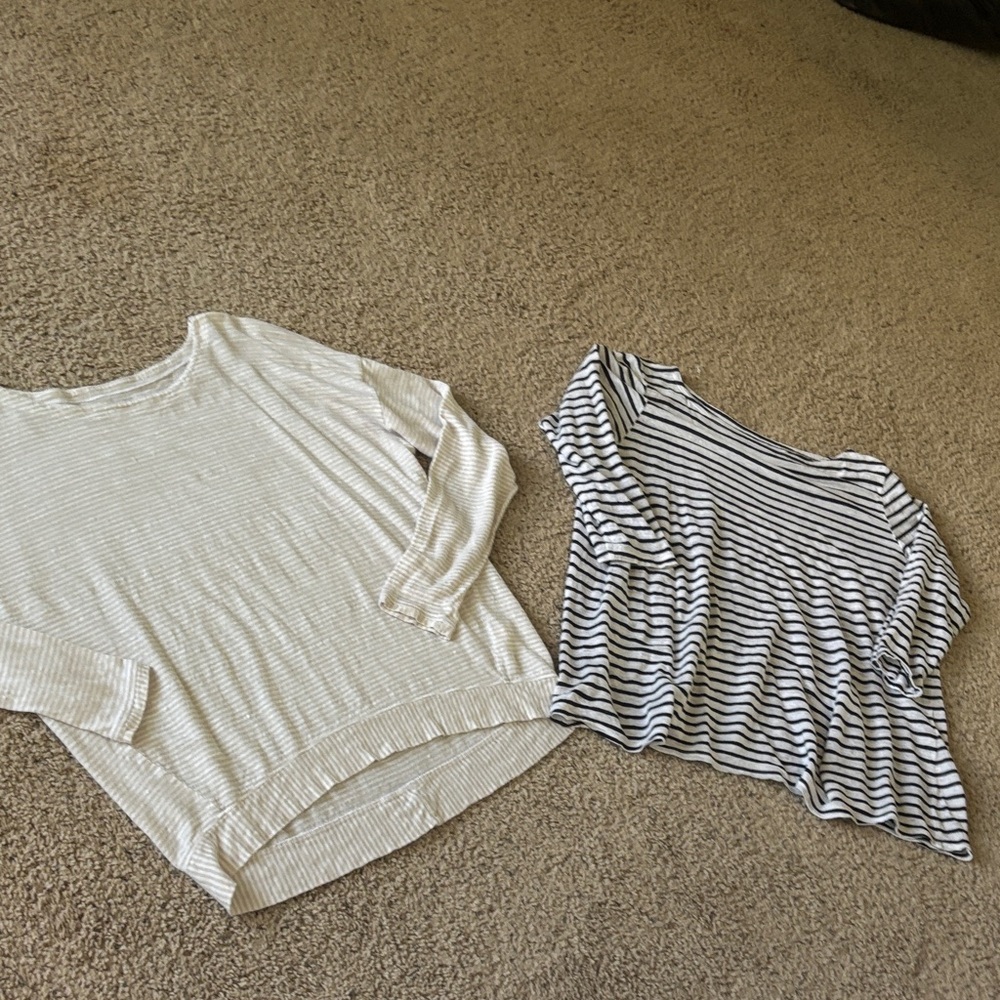 Eileen Fisher Long Sleeve Tops - Cream and Black Stripes
